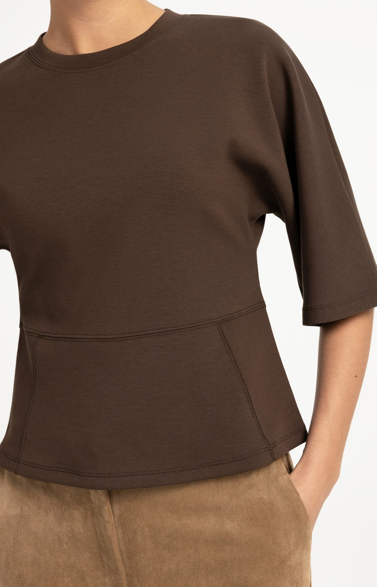 Jersey Top With Mid Length Sleeves - Slate Black Brown
