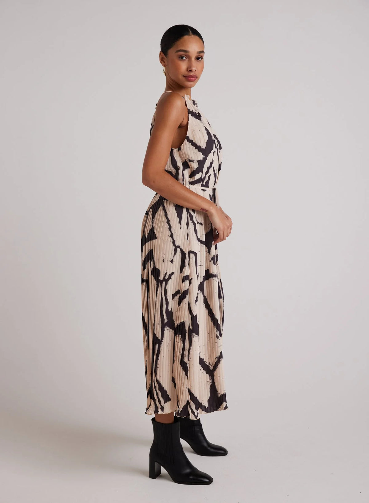 Pleated Halter Maxi Dress - Ivory Mosaic Print