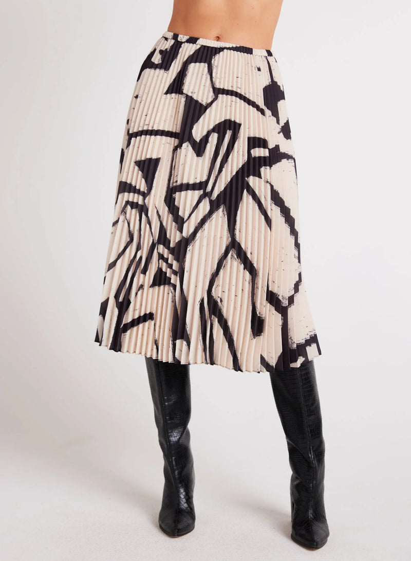 Knife Pleat Midi Skirt - Ivory Mosaic Print