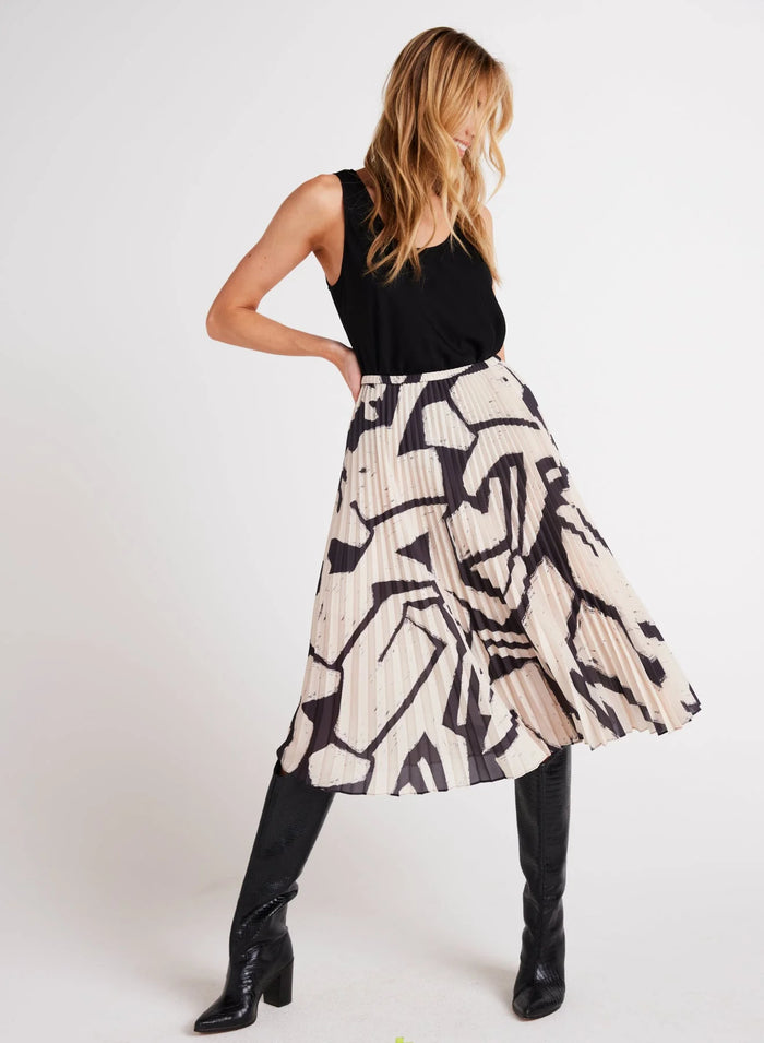 Knife Pleat Midi Skirt - Ivory Mosaic Print