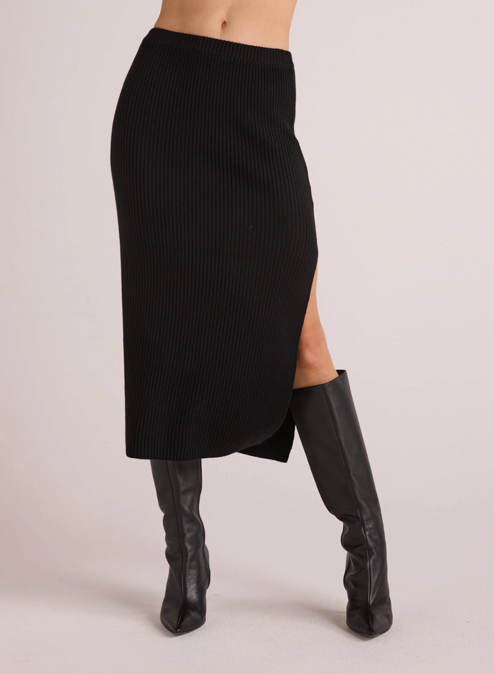 Knit Skirt With Side Slit - Black