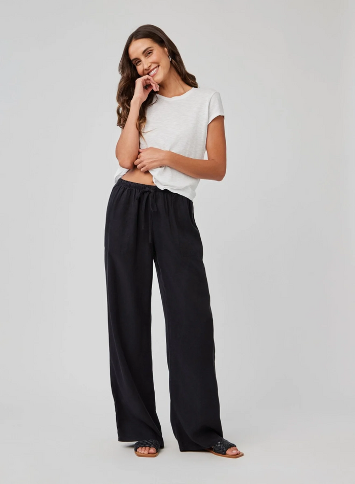 Kylie Wide Leg With Drawstring Pant - Black