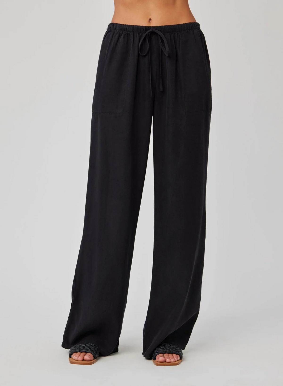 Kylie Wide Leg With Drawstring Pant - Black