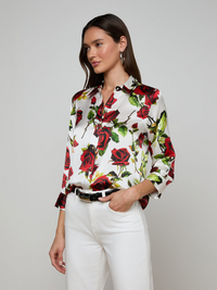 Dani Silk Blouse - White Red Romantic Rose