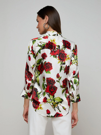Dani Silk Blouse - White Red Romantic Rose