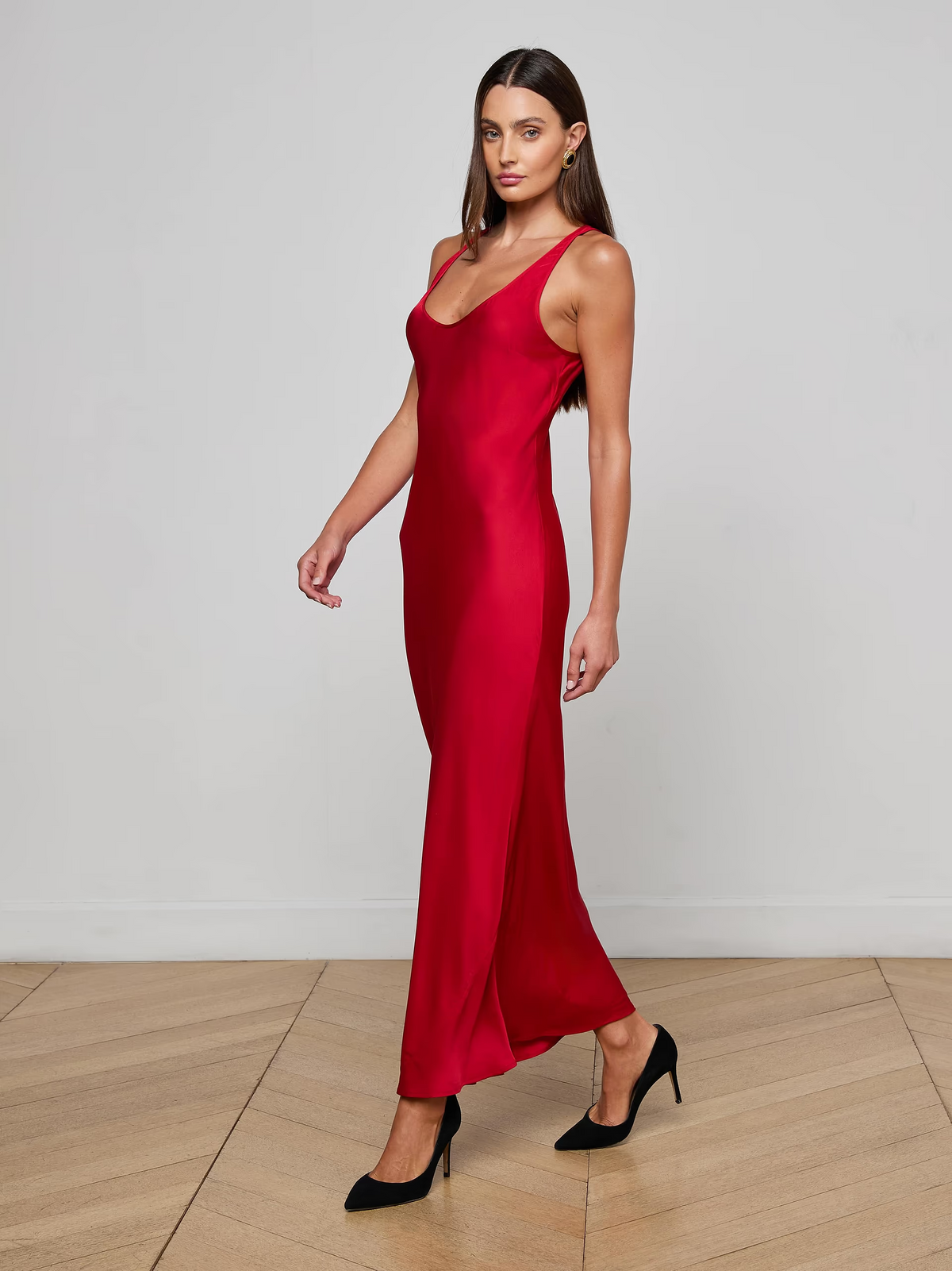 L'agence Akiya Satin Maxi Dress in Chili Pepper L'agence Akiya Satin Maxi Dress in Chili Pepper