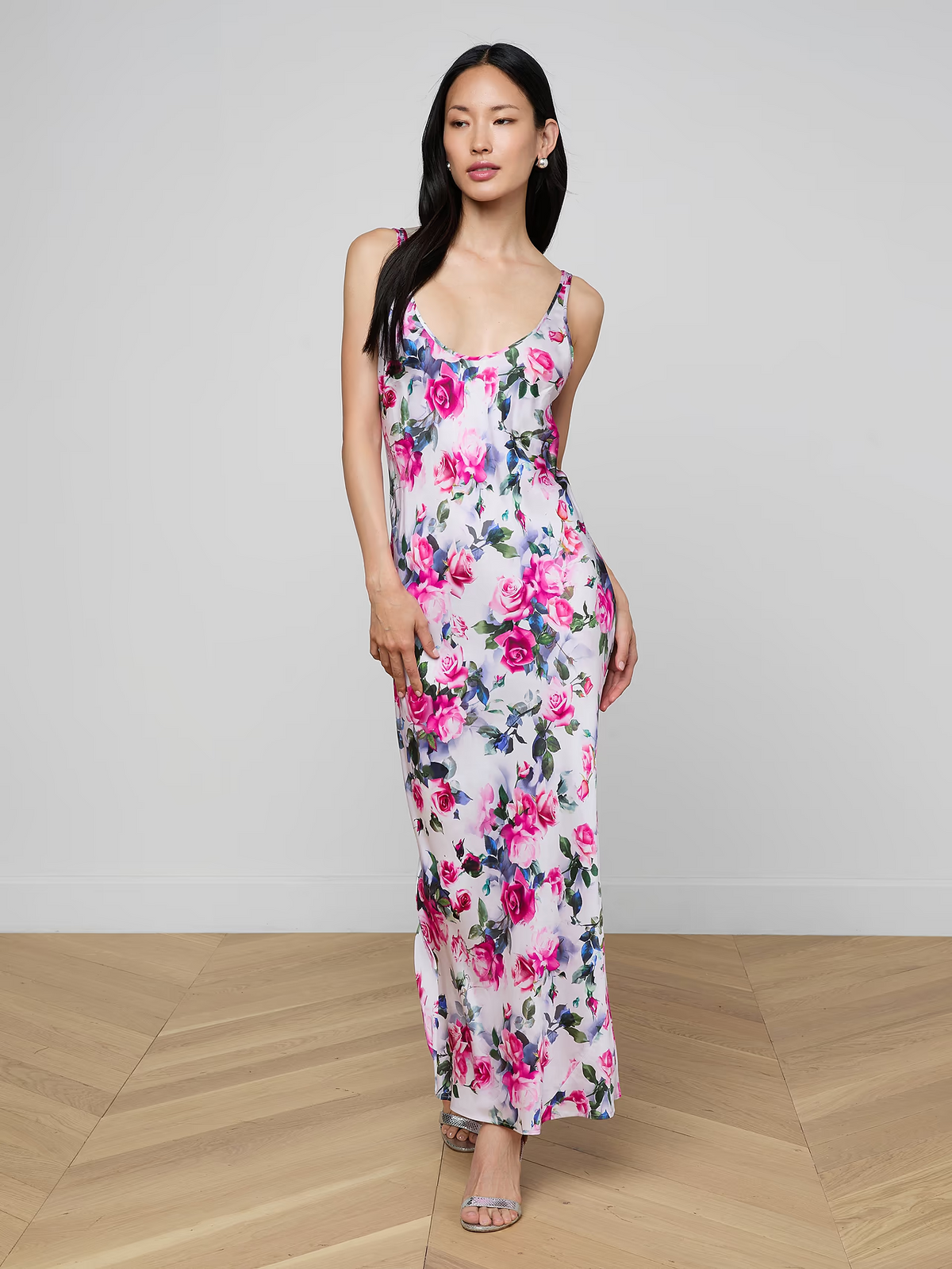 Akiya Satin Maxi Dress - Pink Multi Water Rose