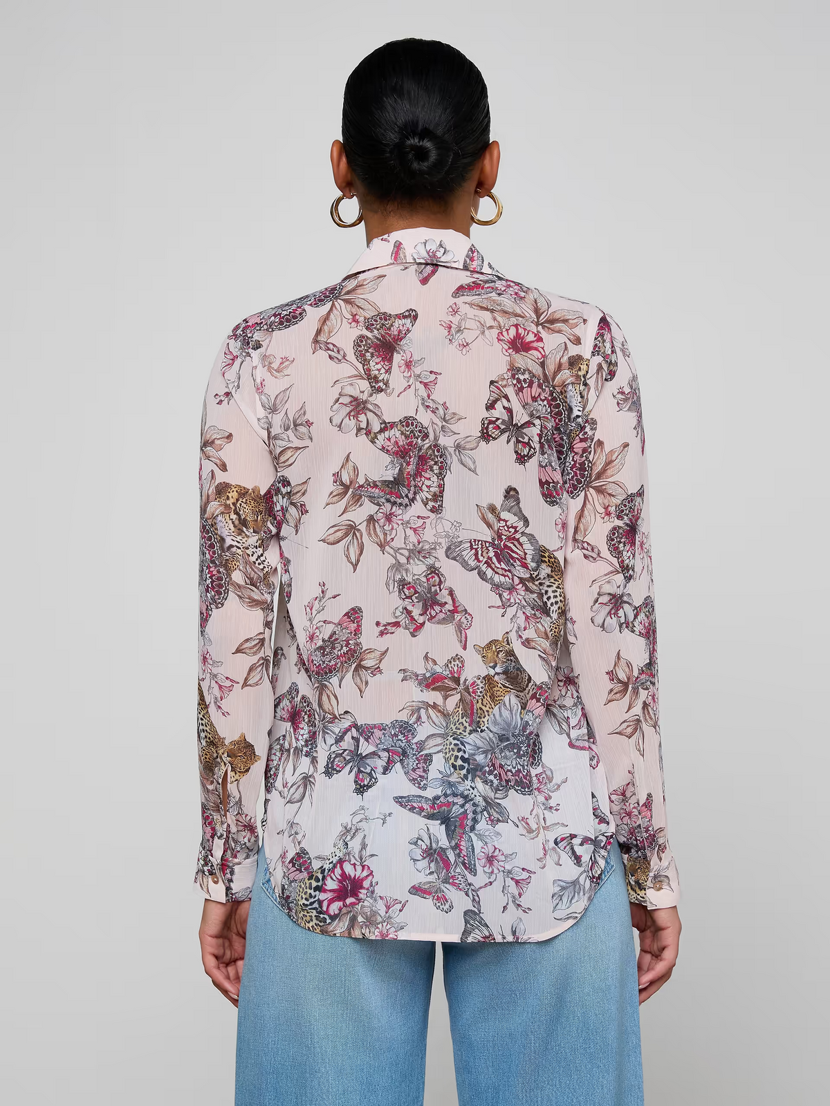 Laurent Blouse - Light Nectar Pink Small Multi Butterfly Jungle
