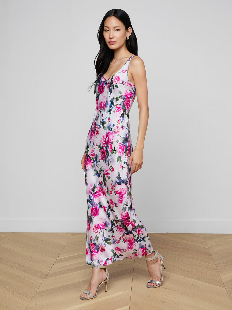 akiya satin maxi dress Akiya Satin Maxi Dress - Pink Multi Water Rose