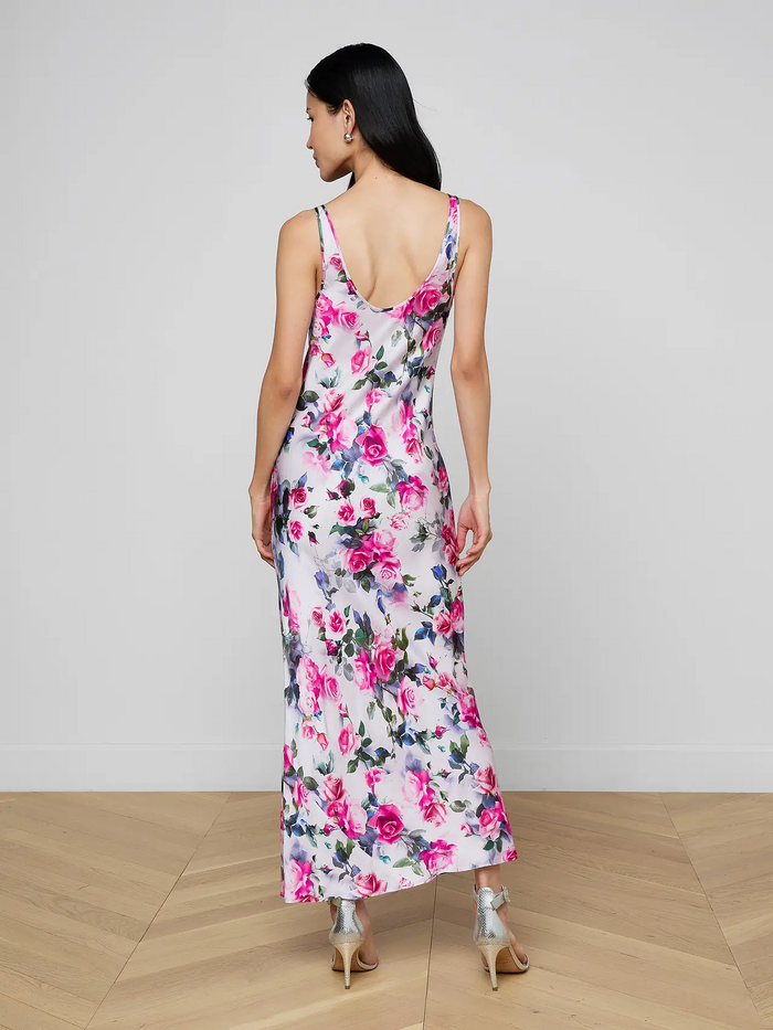 Akiya Satin Maxi Dress - Pink Multi Water Rose