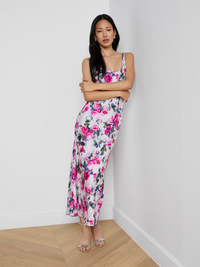 Akiya Satin Maxi Dress - Pink Multi Water Rose