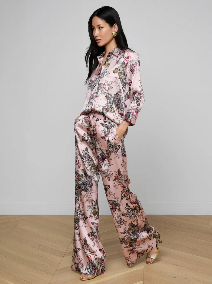 Dani Silk Blouse - Light Nectar Pink Small Multi Butterfly Jungle