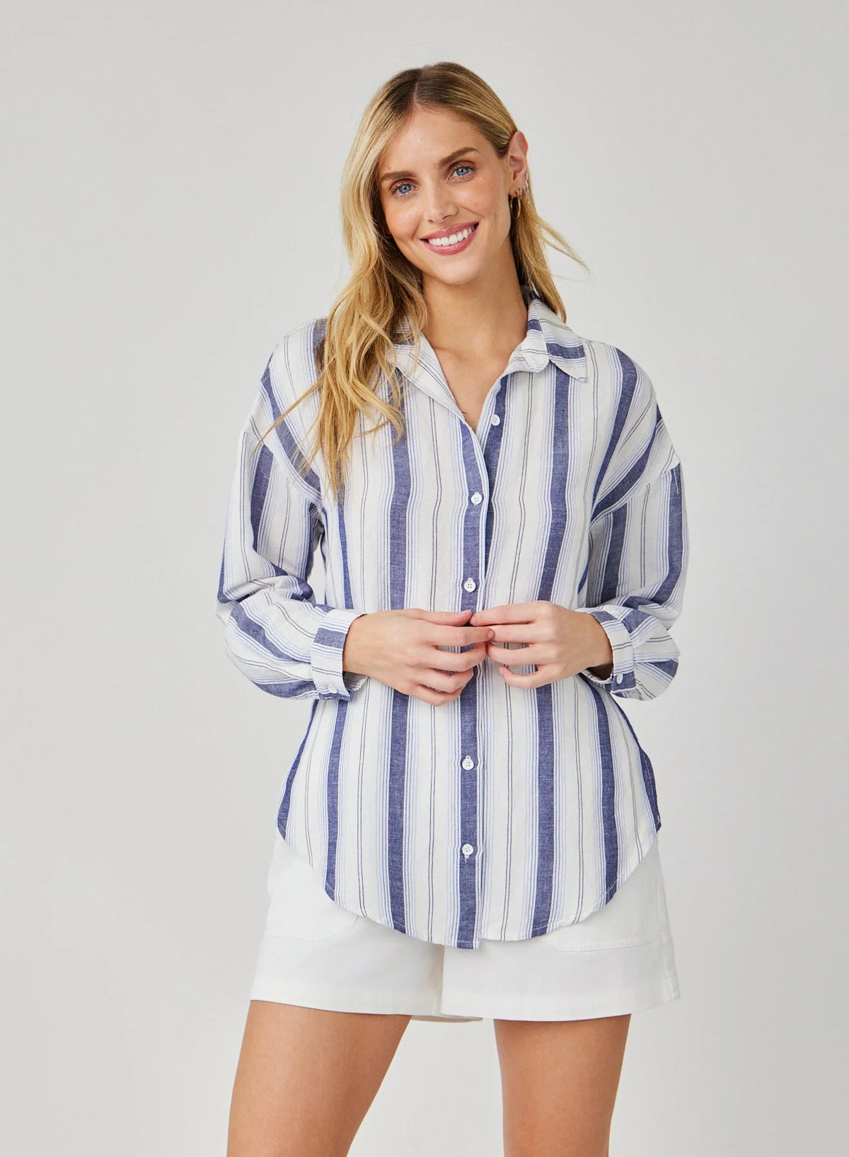 Long Sleeve Button Down - Coastal Ombre Stripe