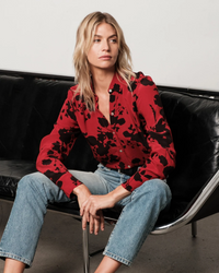 Long Sleeve Button Up Shirt With Wide Cuff - Bordeaux Floral