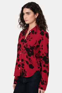 Long Sleeve Button Up Shirt With Wide Cuff - Bordeaux Floral