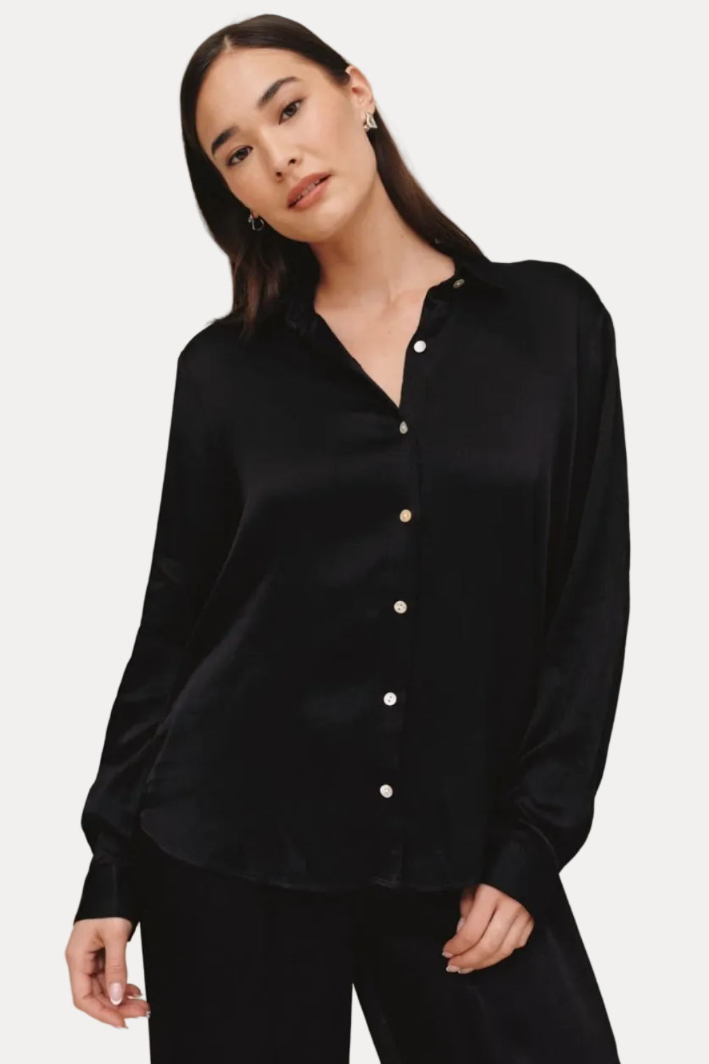 Long Sleeve Clean Button Down Shirt - Black