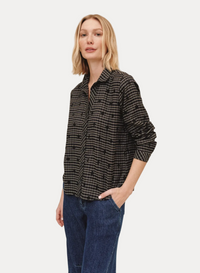 Long Sleeve Clean Button Down Shirt - Black/Olive Gingham