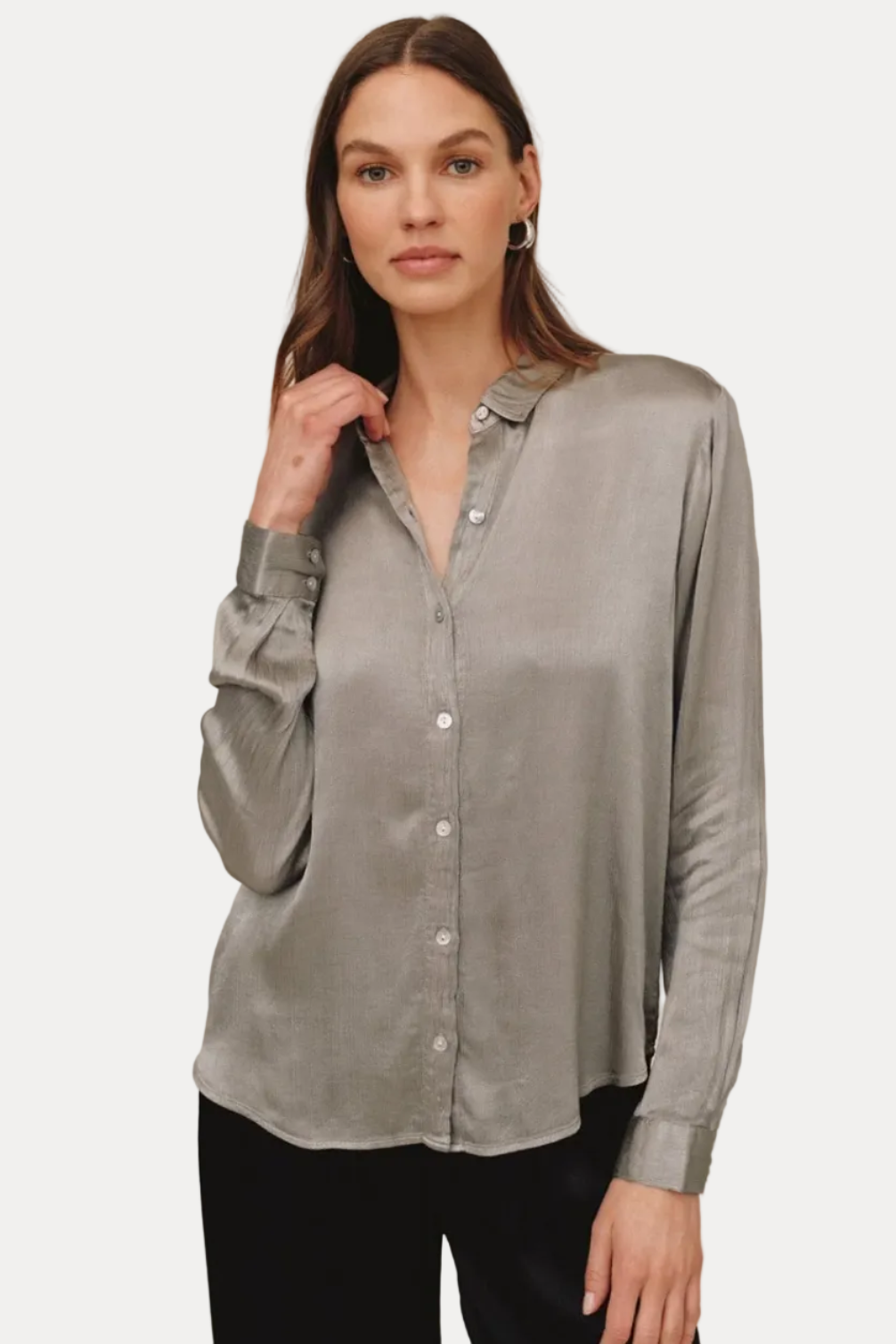 Long Sleeve Clean Button Down Shirt - Moon
