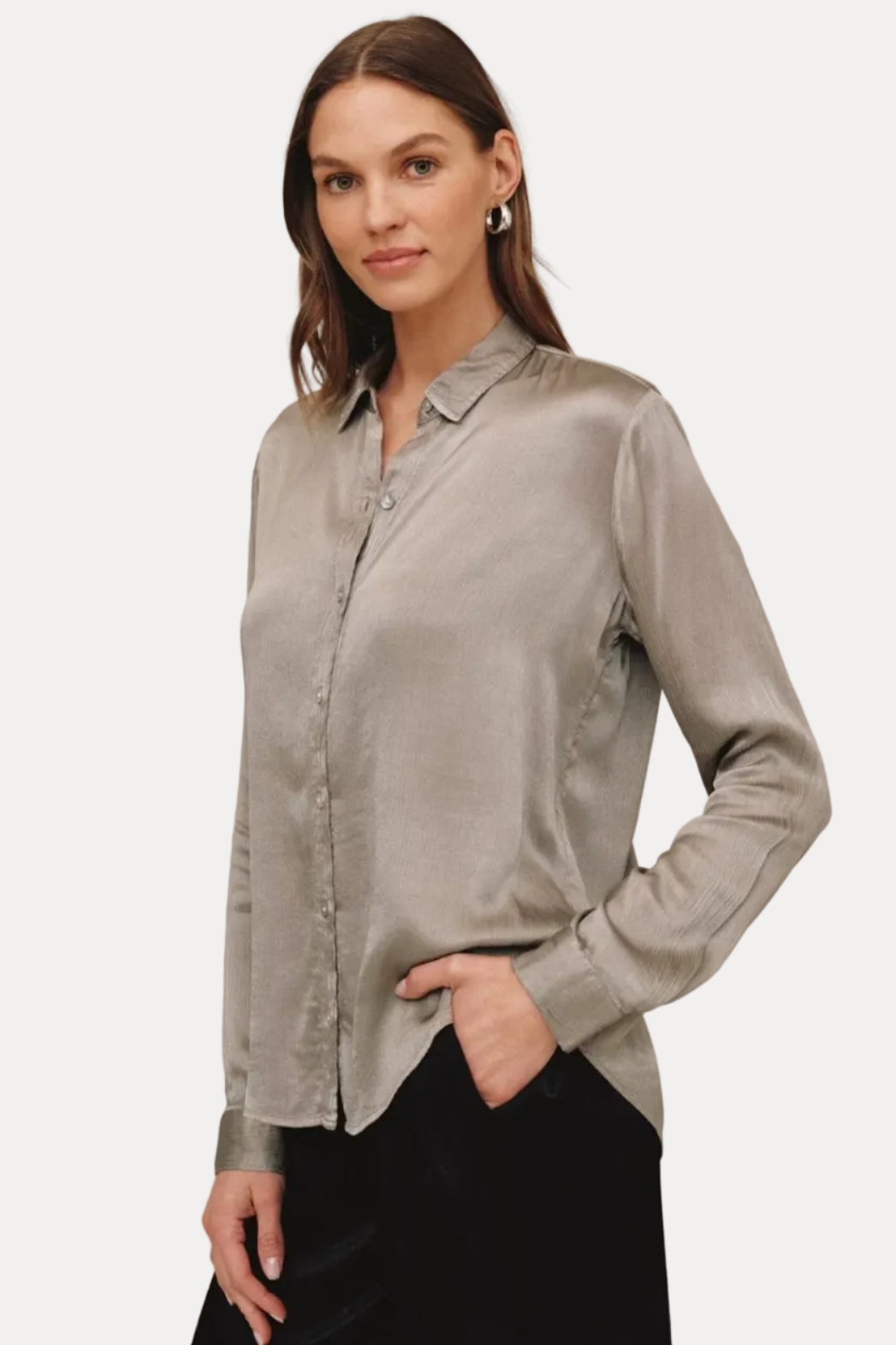 Long Sleeve Clean Button Down Shirt - Moon