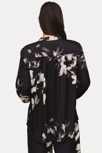 Long Sleeve Mandarin Collar Shirt - Noir Bloom Print