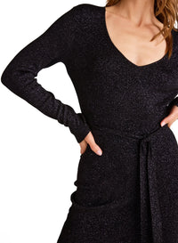 Long Sleeve Maxi Sweater Dress - Black With Metallic