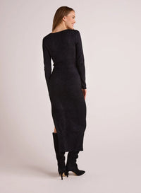 Long Sleeve Maxi Sweater Dress - Black With Metallic