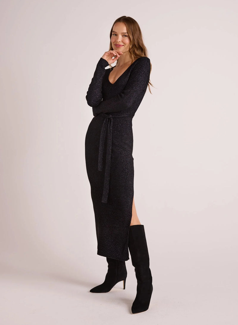 Long Sleeve Maxi Sweater Dress - Black With Metallic