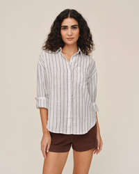 Long Sleeve Oversize Pocket Shirt - Driftwood Stripe