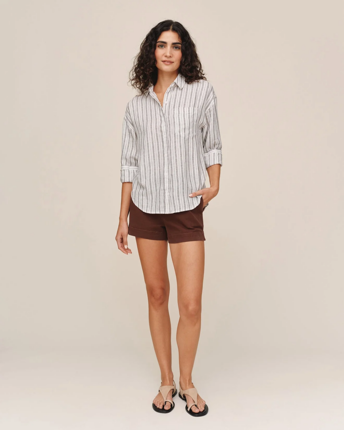 Long Sleeve Oversize Pocket Shirt - Driftwood Stripe