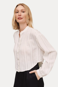 Long Sleeve Pintuck Shirt - Ivory Shadow Stripe