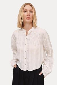 Long Sleeve Pintuck Shirt - Ivory Shadow Stripe