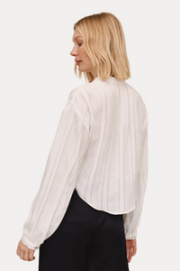 Long Sleeve Pintuck Shirt - Ivory Shadow Stripe