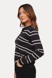 Long Sleeve Placket Pullover - Graphite Stripe