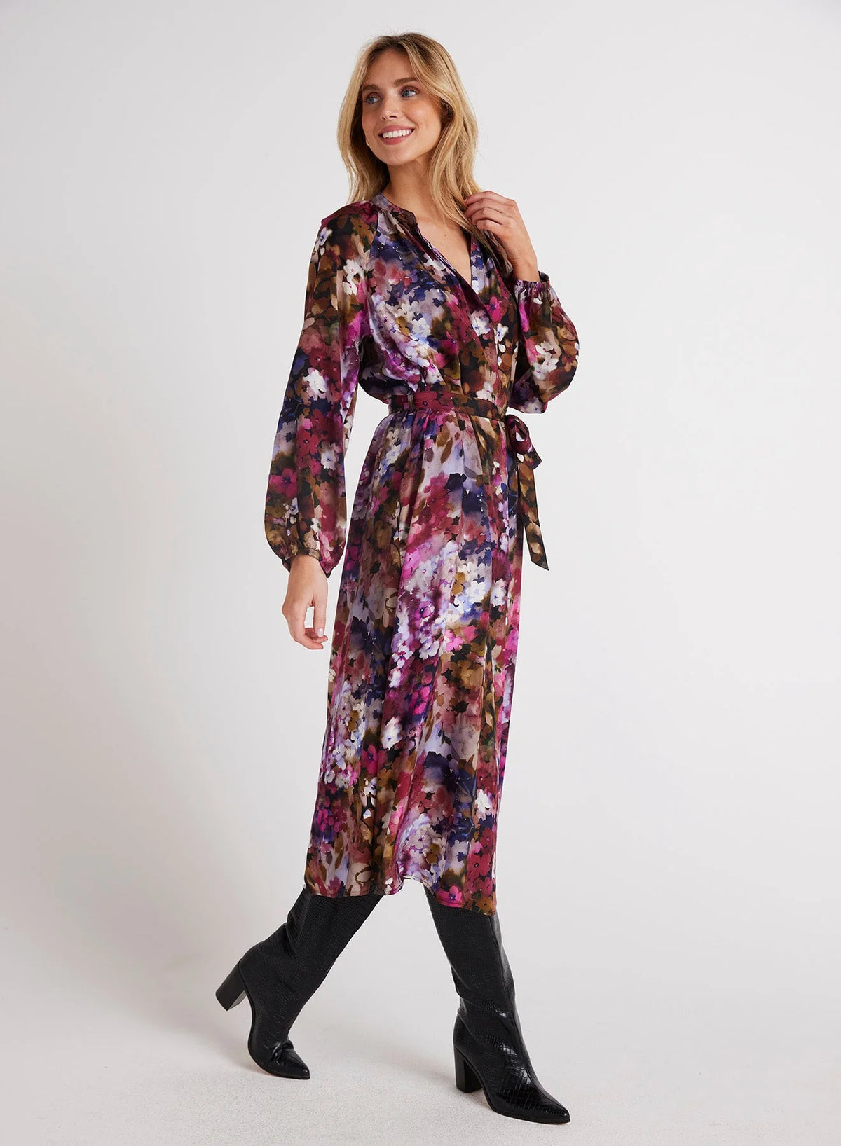 Long Sleeve Raglan Midi Dress - Twilight Fleur Print