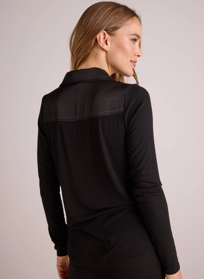 Long Sleeve Rib Mix Shirt - Black