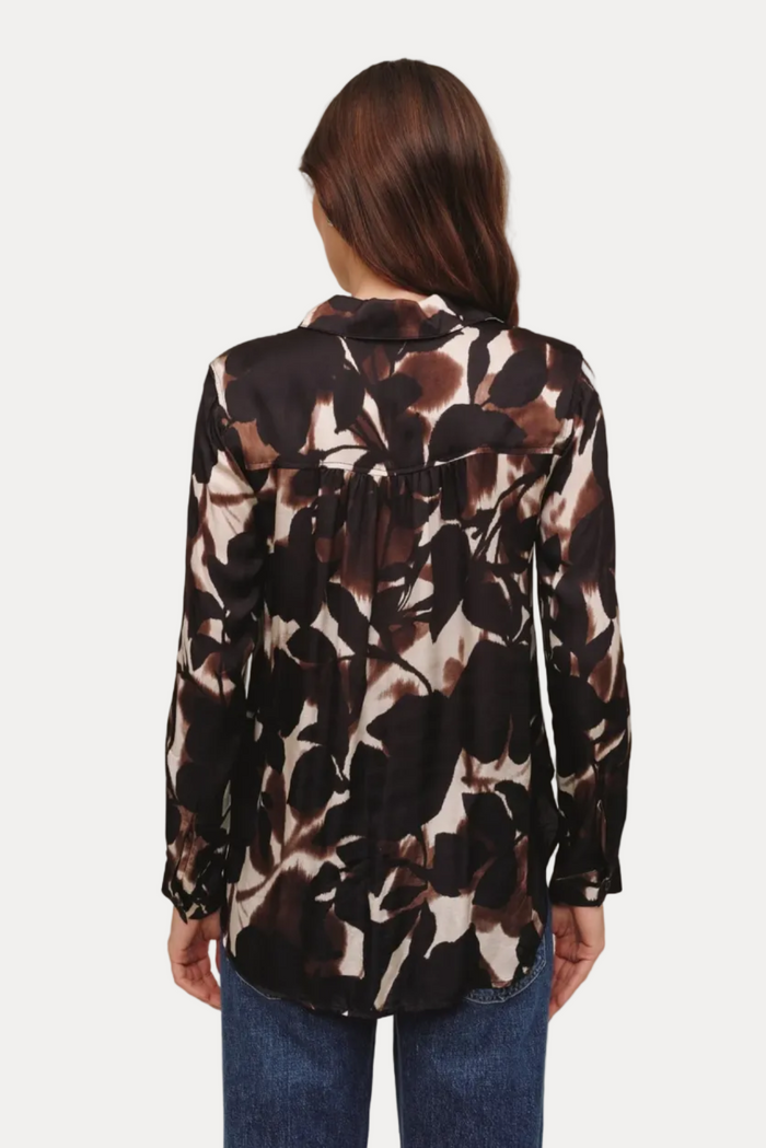 Long Sleeve Round Hem Button Down - Shadow Floral Print