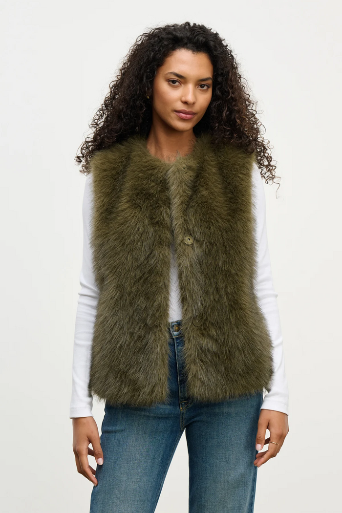 Anastasia Faux Fur Vest - Dark Green