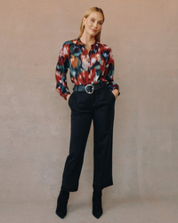 Mandarin Collar Button Down - Blurred Floral Print