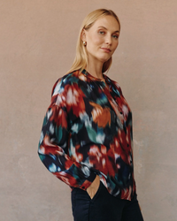 Mandarin Collar Button Down - Blurred Floral Print