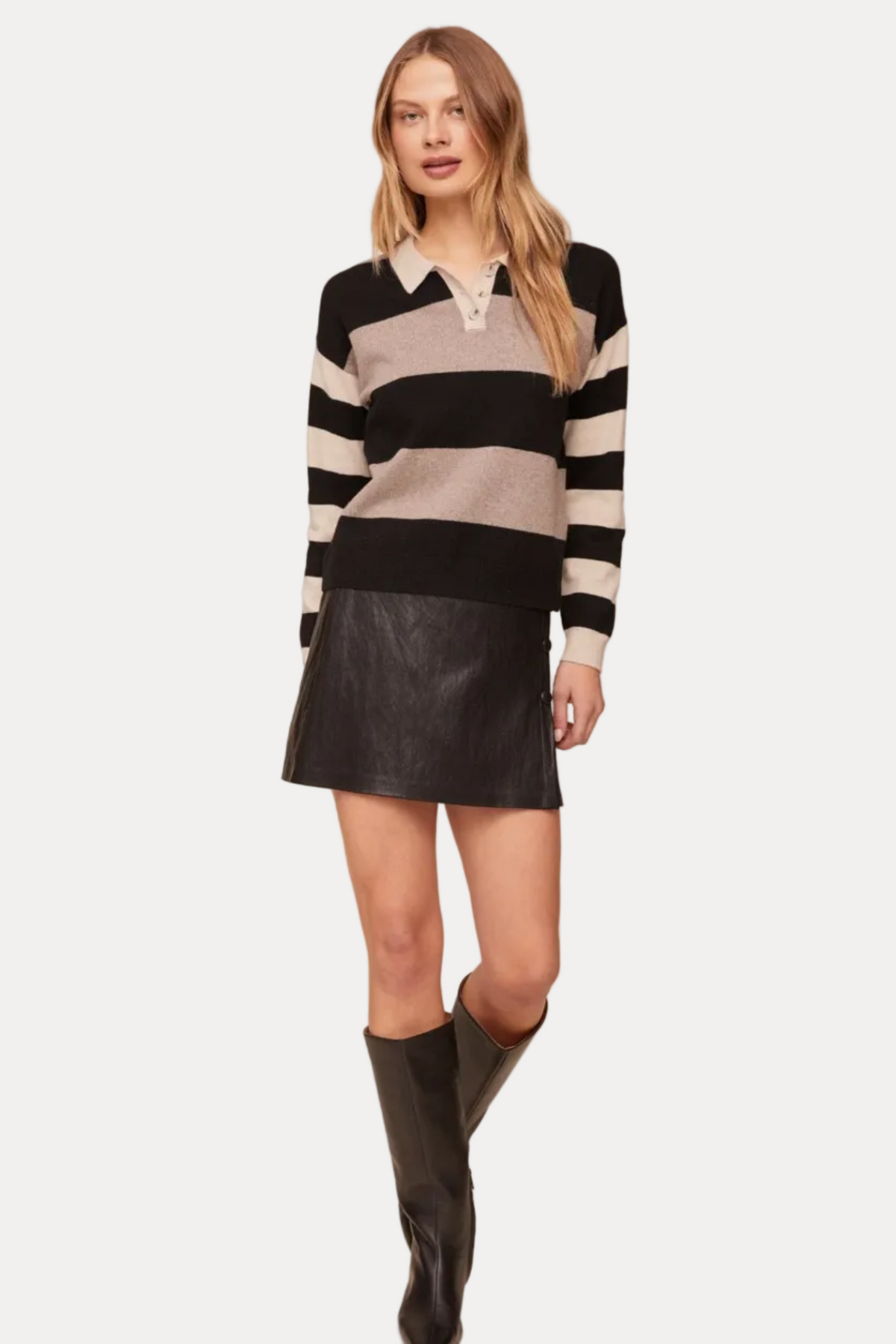 Mixed Stripe Polo - Moon Stone