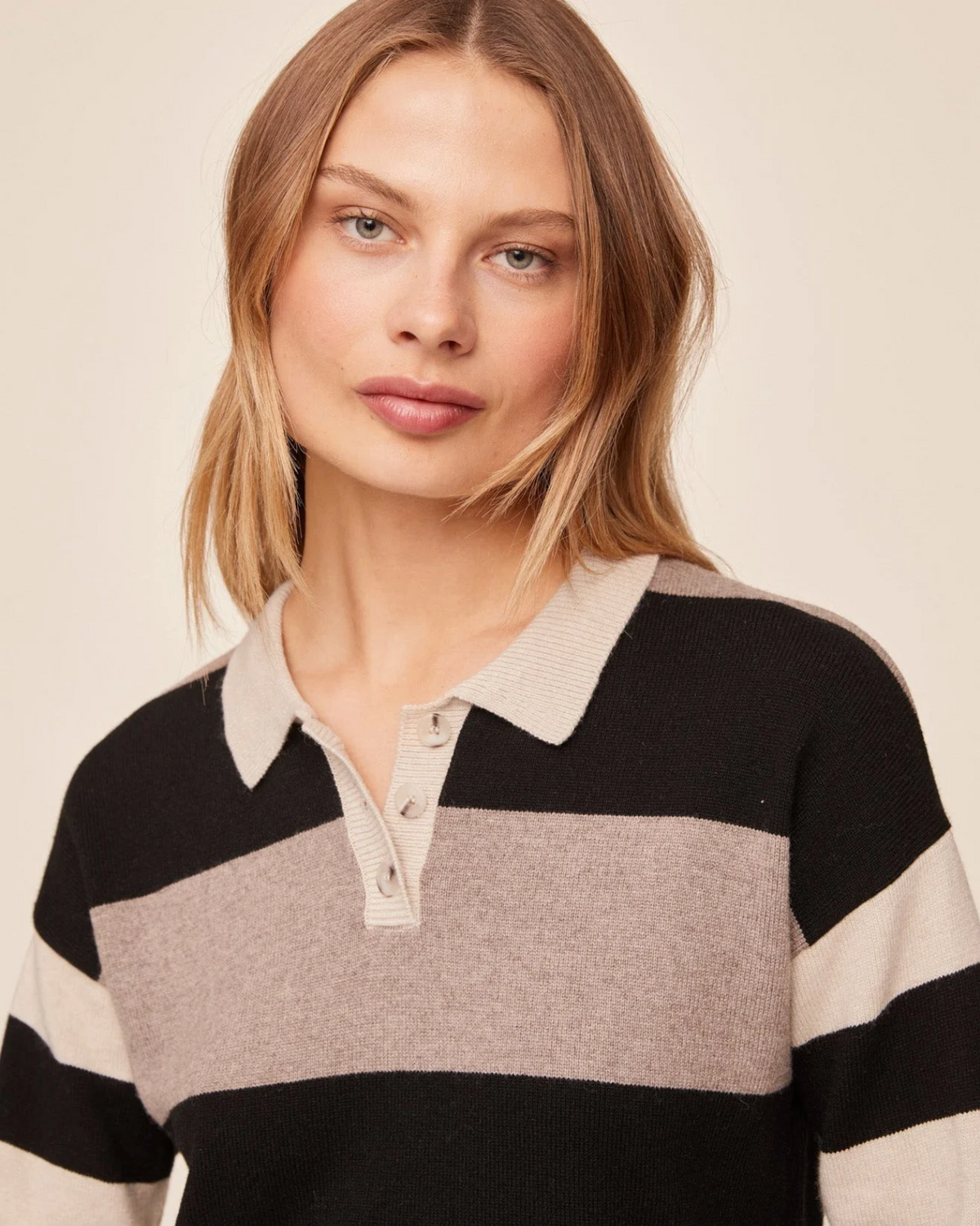 Mixed Stripe Polo - Moon Stone