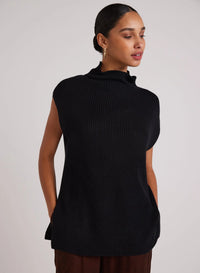 Mock Neck Sweater Vest - Black