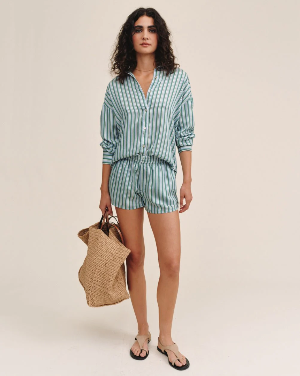 Oversized Button Down - Emerald Surf Stripe