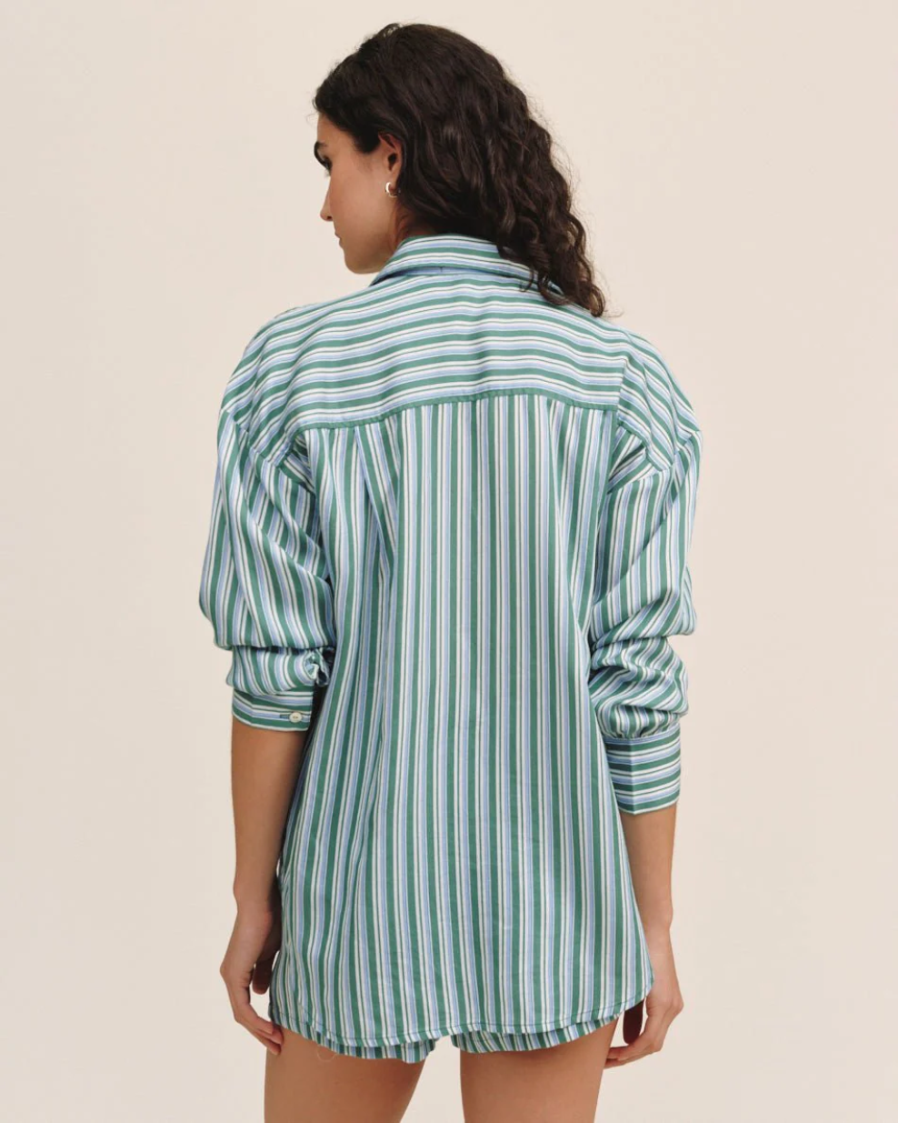 Oversized Button Down - Emerald Surf Stripe