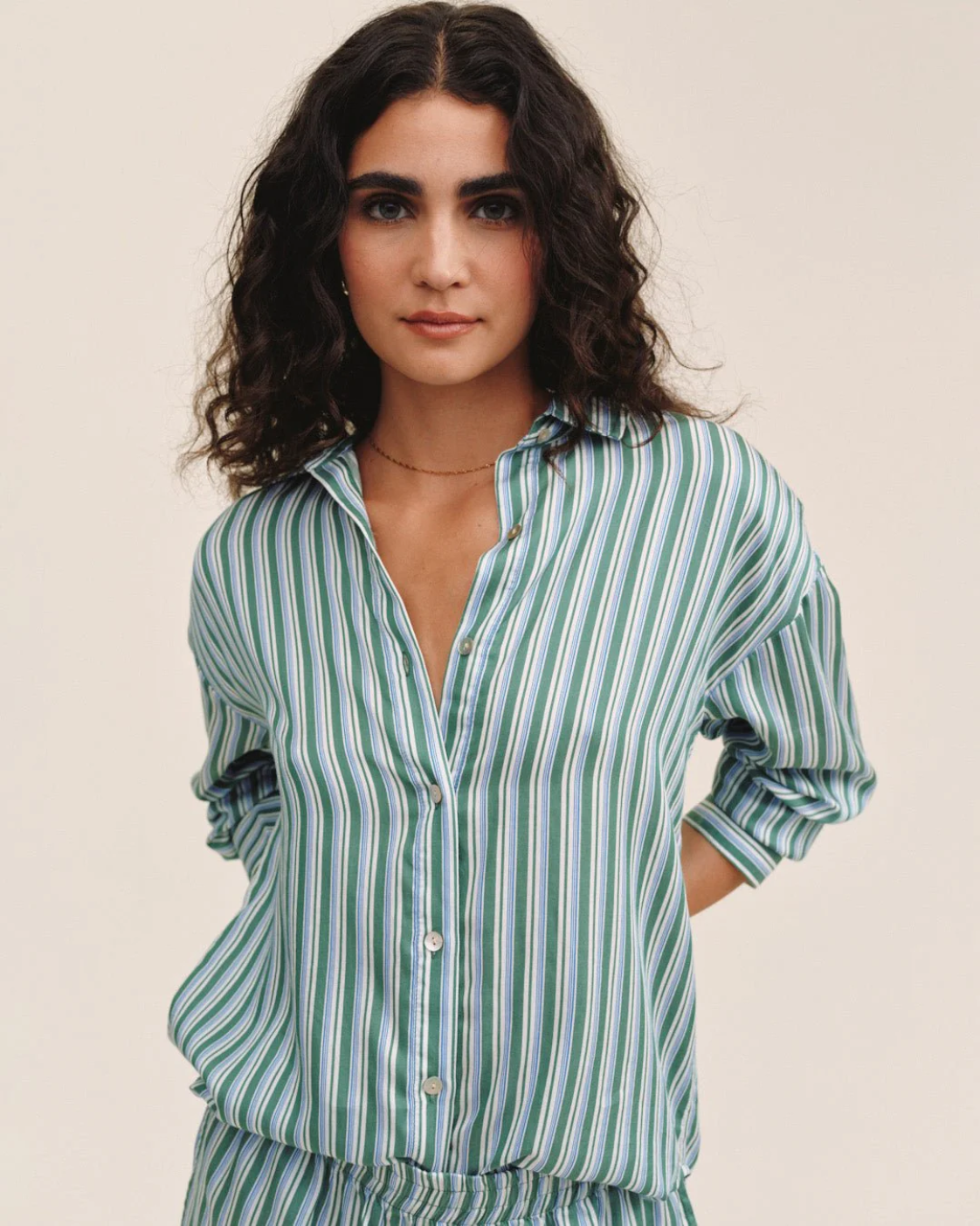 Oversized Button Down - Emerald Surf Stripe