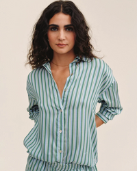 Oversized Button Down - Emerald Surf Stripe