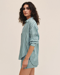 Oversized Button Down - Emerald Surf Stripe