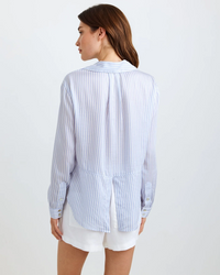 Oversized Split Back Button Down - Provence Peri Stripe