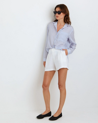 Oversized Split Back Button Down - Provence Peri Stripe