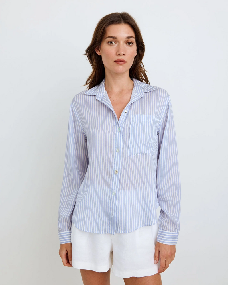 Oversized Split Back Button Down - Provence Peri Stripe
